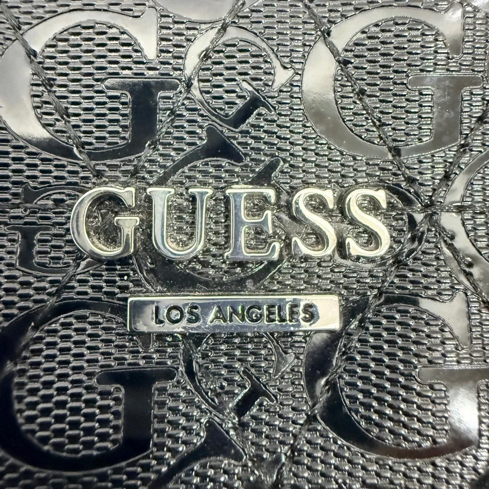 Guess Satchel Handbag Women Large Black Good Logo Embossed Chain Strap G-001